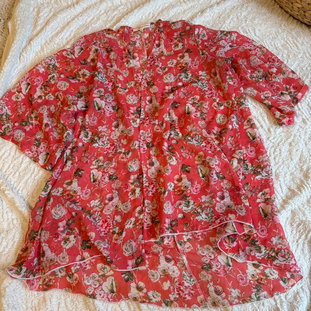 Coral Floral Sheer Cover-Up